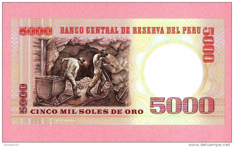 Billet De Banque Nota Banknote Bill 5000 Cinco Mil Soles De Oro PEROU PERU 1985 - Perú