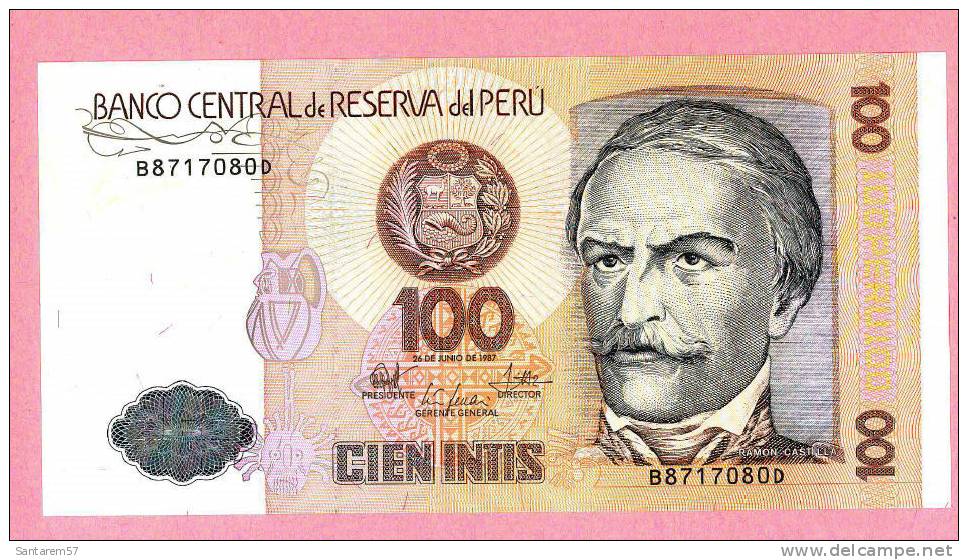 Billet De Banque Nota Banknote Bill 100 Cien Intis PEROU PERU 1987 - Pérou