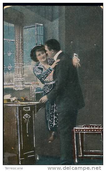R 1924 CARTOLINA RILIEVO ARGENTATO TEMATICA NOZZE FIDANZATI VIAGGIATA - Matrimonios