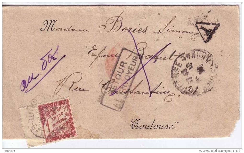 TAXE 1F + RETOUR ENVOYEUR PAS DE CORRESPONDANCE - 1859-1959 Briefe & Dokumente