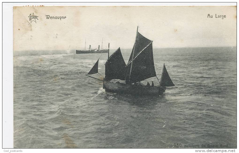 BELGIUM Wenduyne, Au Large, Sailboat, Zeilboot,  Near  EX Cond. PC Mailed In 1921, STAR - Wenduine