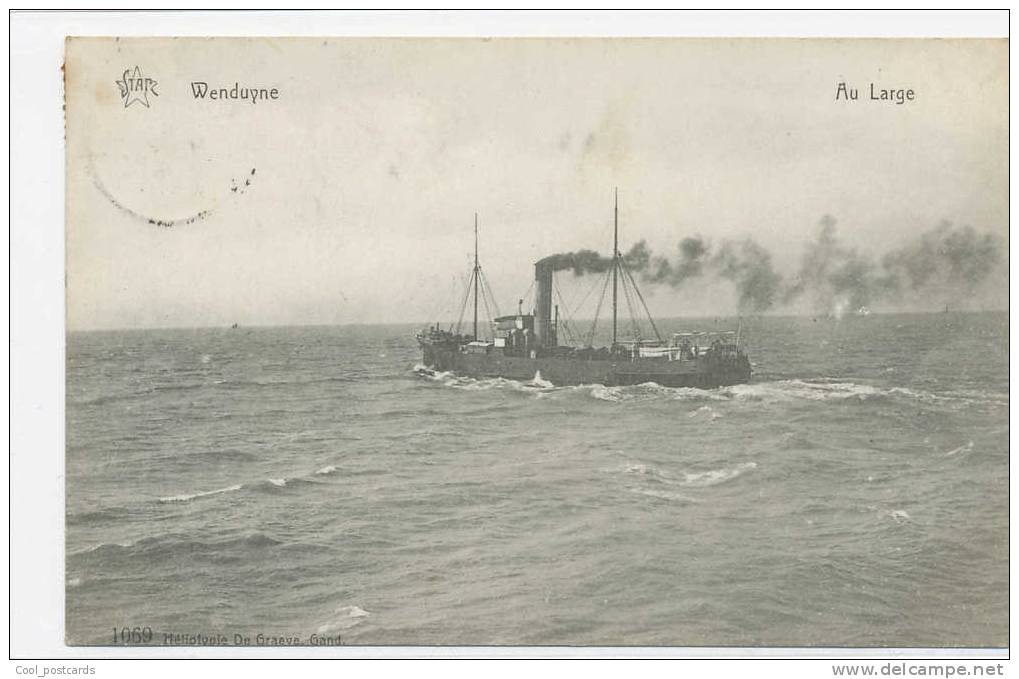 BELGIUM Wenduyne, Au Large, Steam Boat, EX Cond. PC Mailed In 1921, STAR - Wenduine