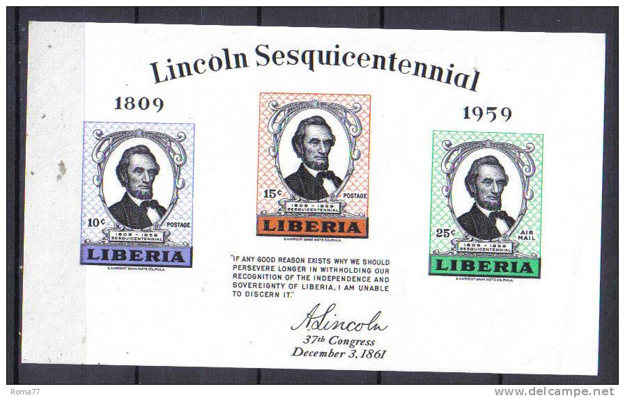 SS1984 - LIBERIA , Yvert Serie  Bf   N. 14  ***  Lincoln - Liberia