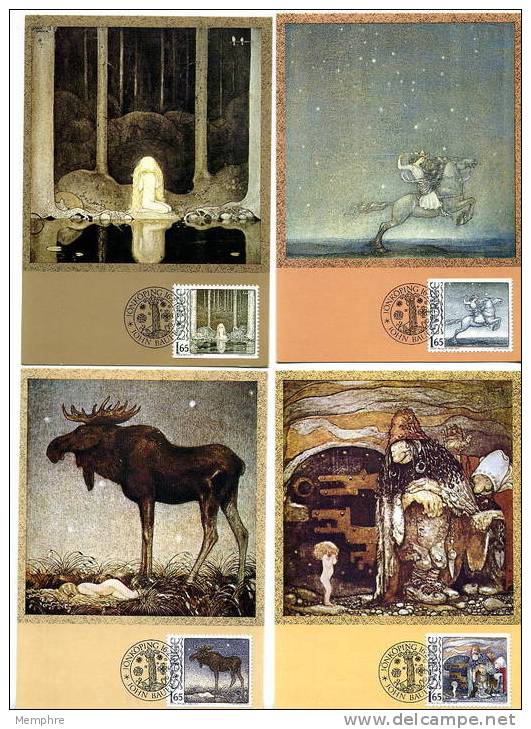 SWEDEN 1992 Set Of 4  MAXIMUM CARD  John Bauer  Scott 1392-5   MI 1178-81 - Cartoline Maximum