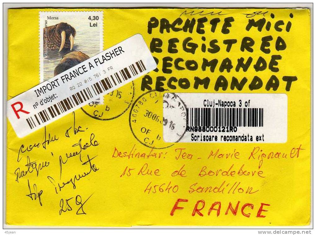 Roumanie: 2009 Lettre Vers La France Avec Timbre "morse" (caché) Et Au Dos Bande De 3 Timbres Nativité - Briefe U. Dokumente