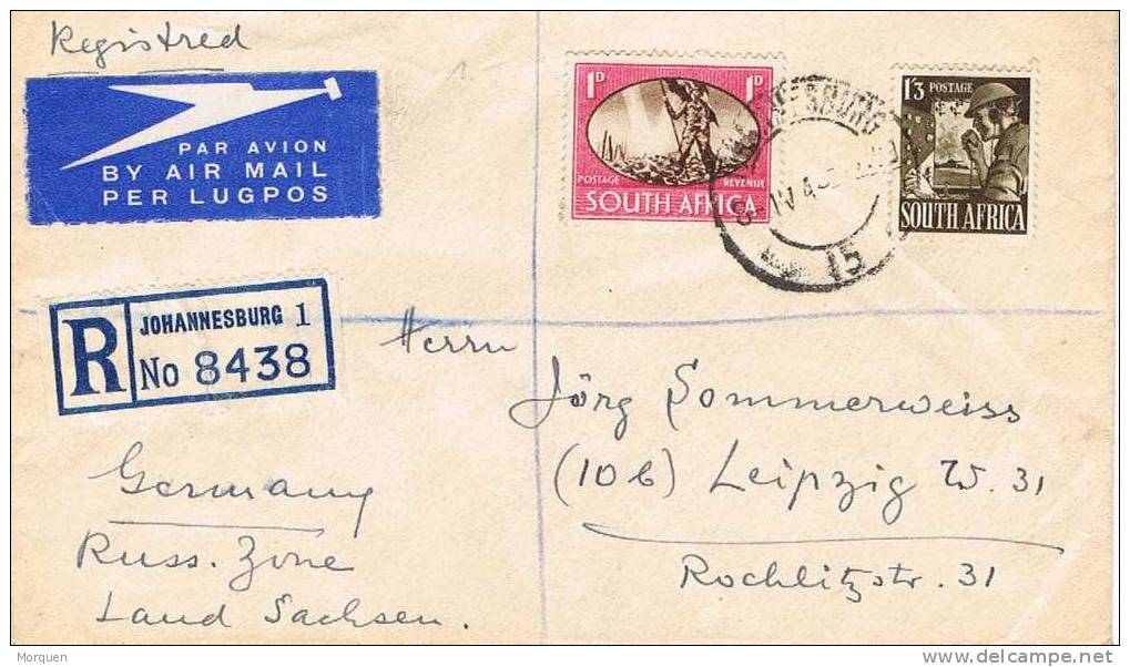 2223. Carta Aerea Certificada JOHANNESBURG  (South Africa)  1943 - Covers & Documents