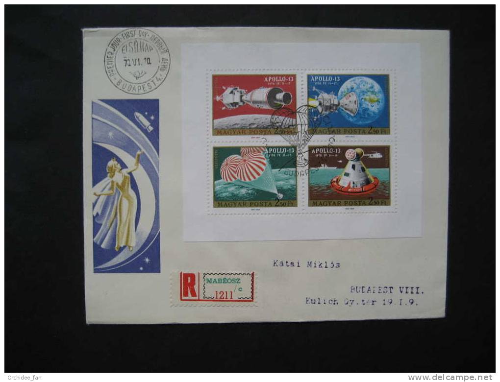 Ungarn 1970, Mondlandung Von Apollo 13 Mi 2594A-2597A (Kleinbogen) FDC - Europe