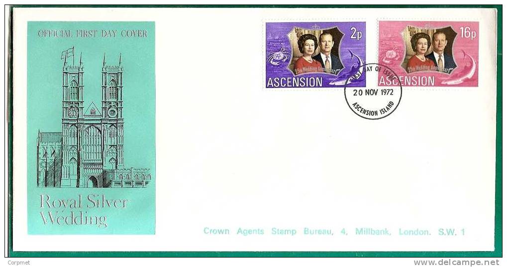 ASCENSION - 1972  - 25th ELIZABETH WEDDING ANNIVERSARY FIRST DAY COVER - Yvert # 165/166 - Ascensione