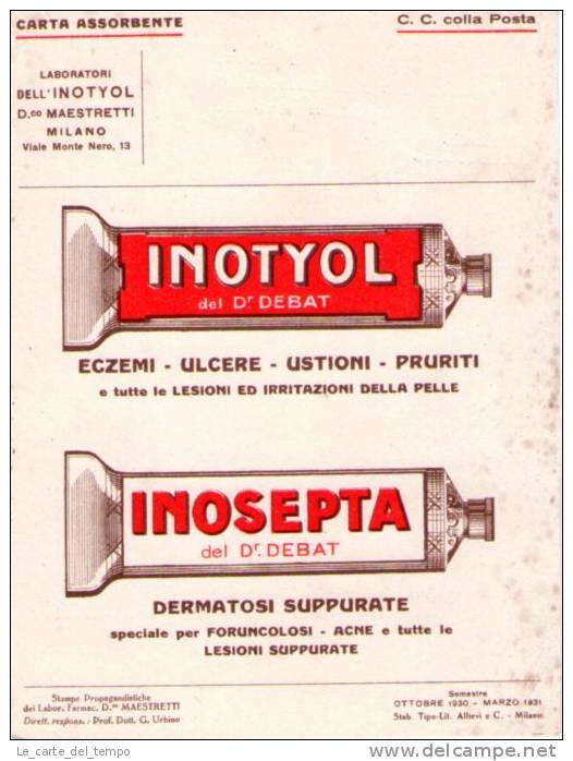 Carta Assorbente INOTYOL, INOSEPTA Del Dr. Debat- Per Eczemi, Ulcere, Ustioni, Pruriti 1930-1931 - Bank & Versicherung