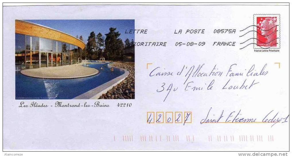 Entier Postal PAP Local Personnalisé Loire Montrond Les Bains Les Iléades Piscine - PAP: Ristampa/Beaujard