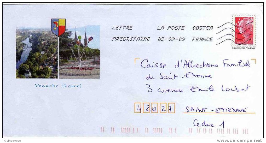 Entier Postal PAP Local Personnalisé Loire Veauche Blason Pont Rivière - PAP: Ristampa/Beaujard