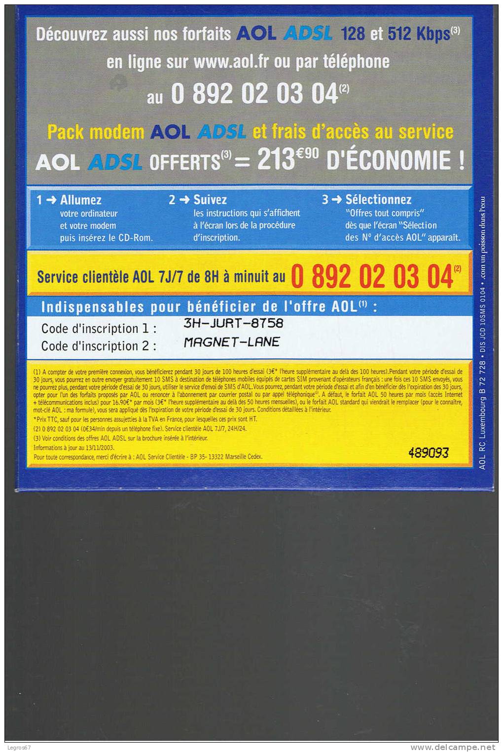 KIT INTERNET AOL 100 HEURES + 10 SMS - MAGNET LANE - Kit De Conección A Internet