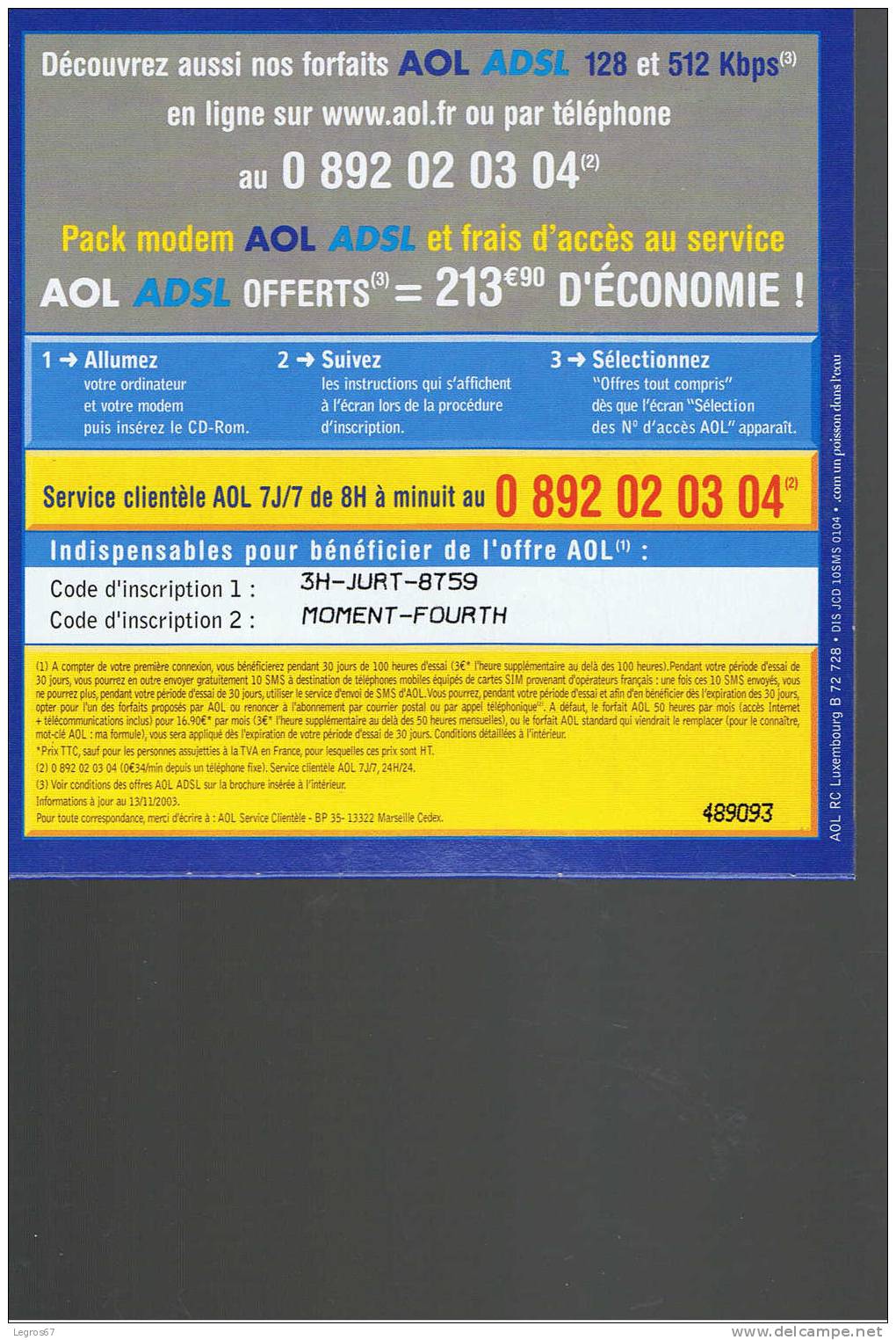 KIT INTERNET AOL 100 HEURES + 10 SMS - MOMENT FOURTH - Connection Kits