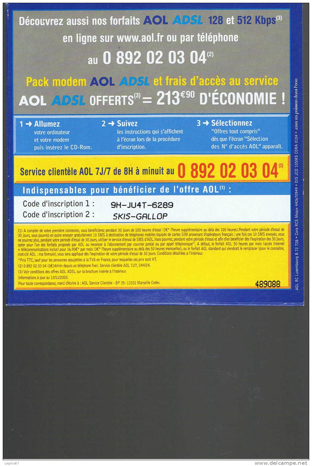 KIT INTERNET AOL 100 HEURES + 10 SMS - SKIS GALLOP - Kit De Conección A Internet