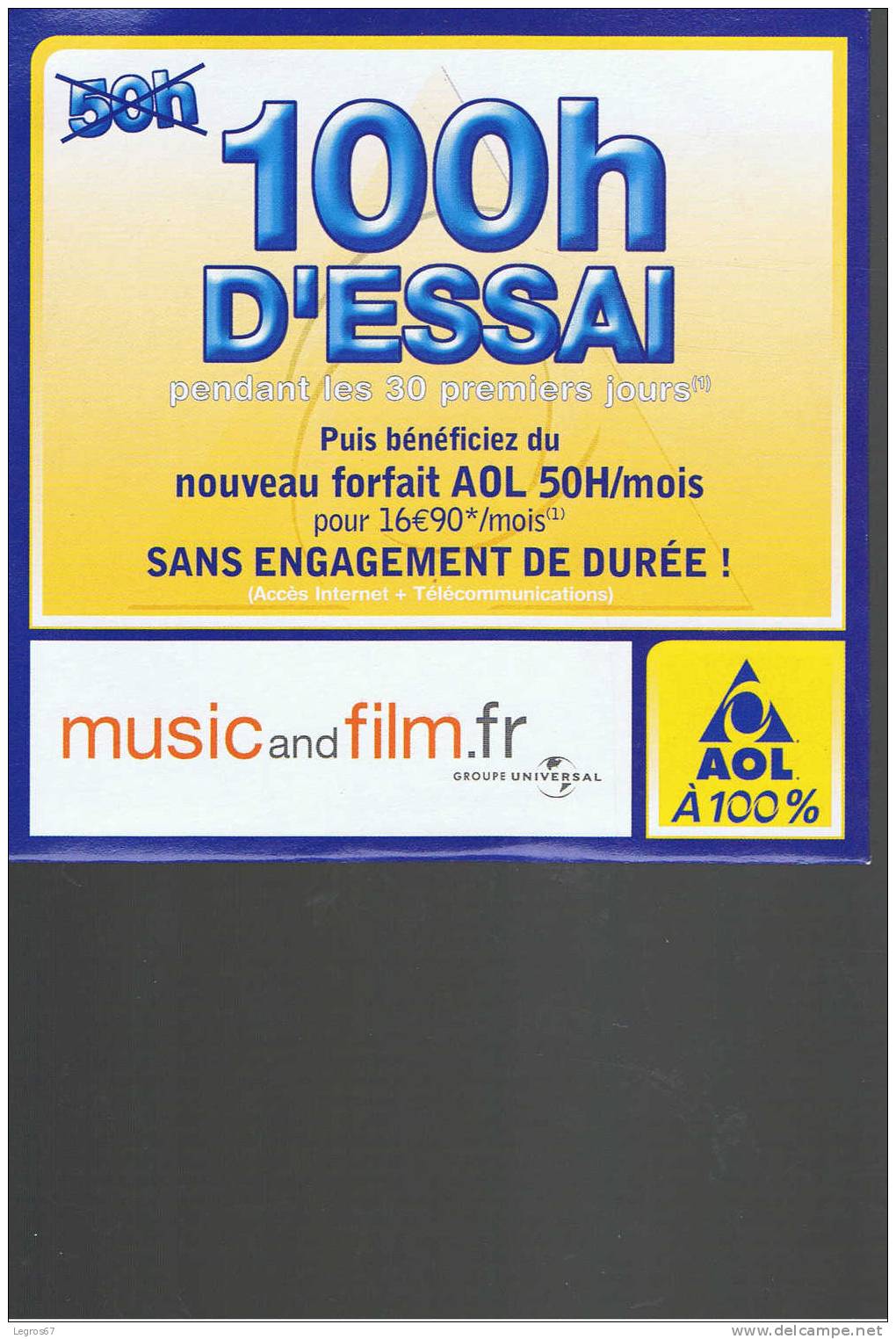 KIT INTERNET AOL 100 HEURES - MUSIC AND FILM - Kit De Conección A Internet