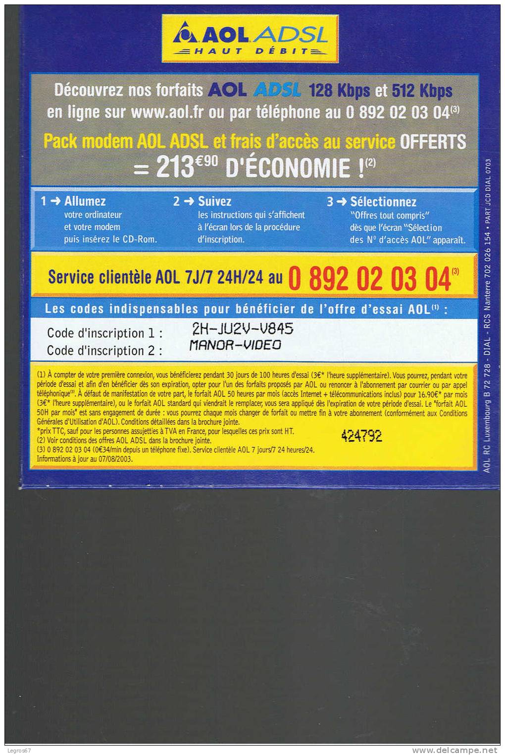 KIT INTERNET AOL 100 HEURES - MUSIC AND FILM - Kit De Conección A Internet