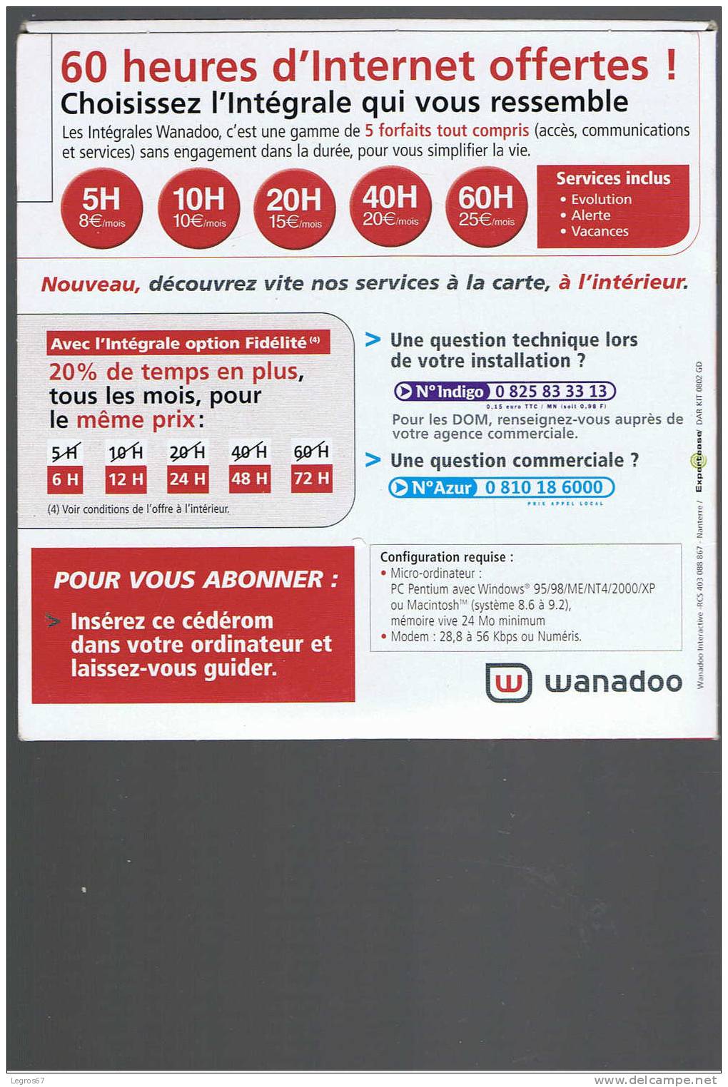 KIT INTERNET WANADOO 60 H + APPAREIL PHOTO - Internetanschluss-Sets