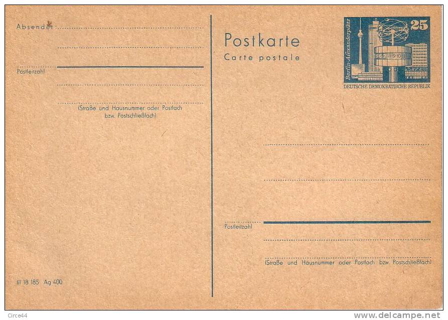 RDA.ENTIER POSTAL. - Postkaarten - Ongebruikt