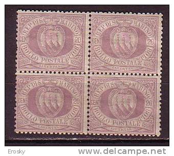 Y6480 - SAN MARINO Ss N°29 - SAINT-MARIN Yv N°29 ** Quartina Bloc - Unused Stamps