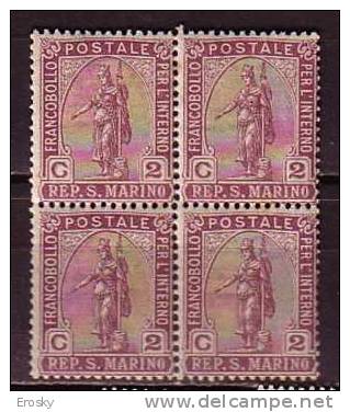 Y6567 - SAN MARINO Ss N°82 - SAINT-MARIN Yv N°81 ** Quartina Bloc - Unused Stamps