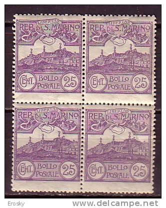 Y6600 - SAN MARINO Ss N°111 - SAINT-MARIN Yv N°110 ** Quartina Bloc - Unused Stamps