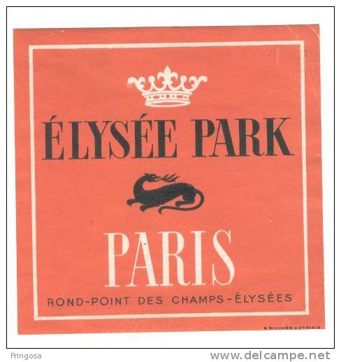 Luggage Label  - Élysée Park Hotel - France : Caixa # 8 - Etiketten Van Hotels