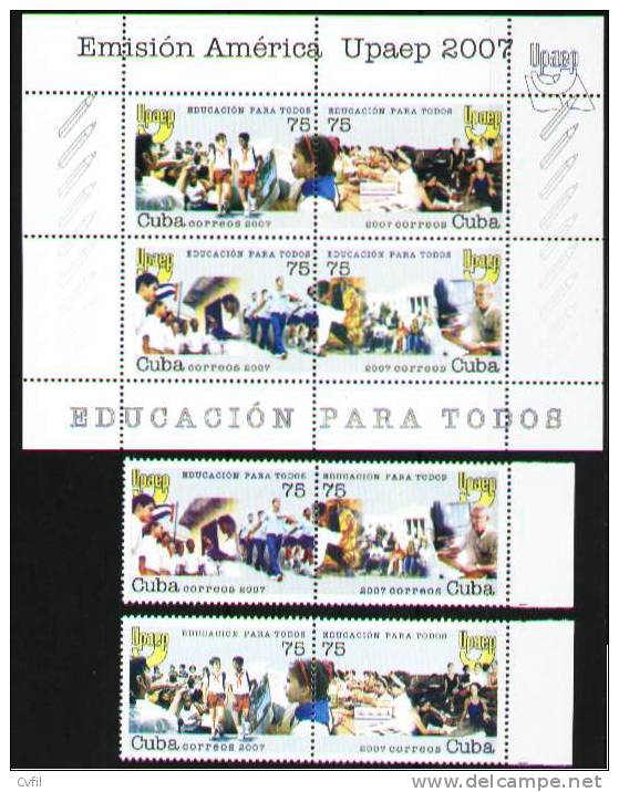 CUBA 2007 - AMERICA UPAEP: EDUCATION - 2 Paires + Bloc - Nuovi