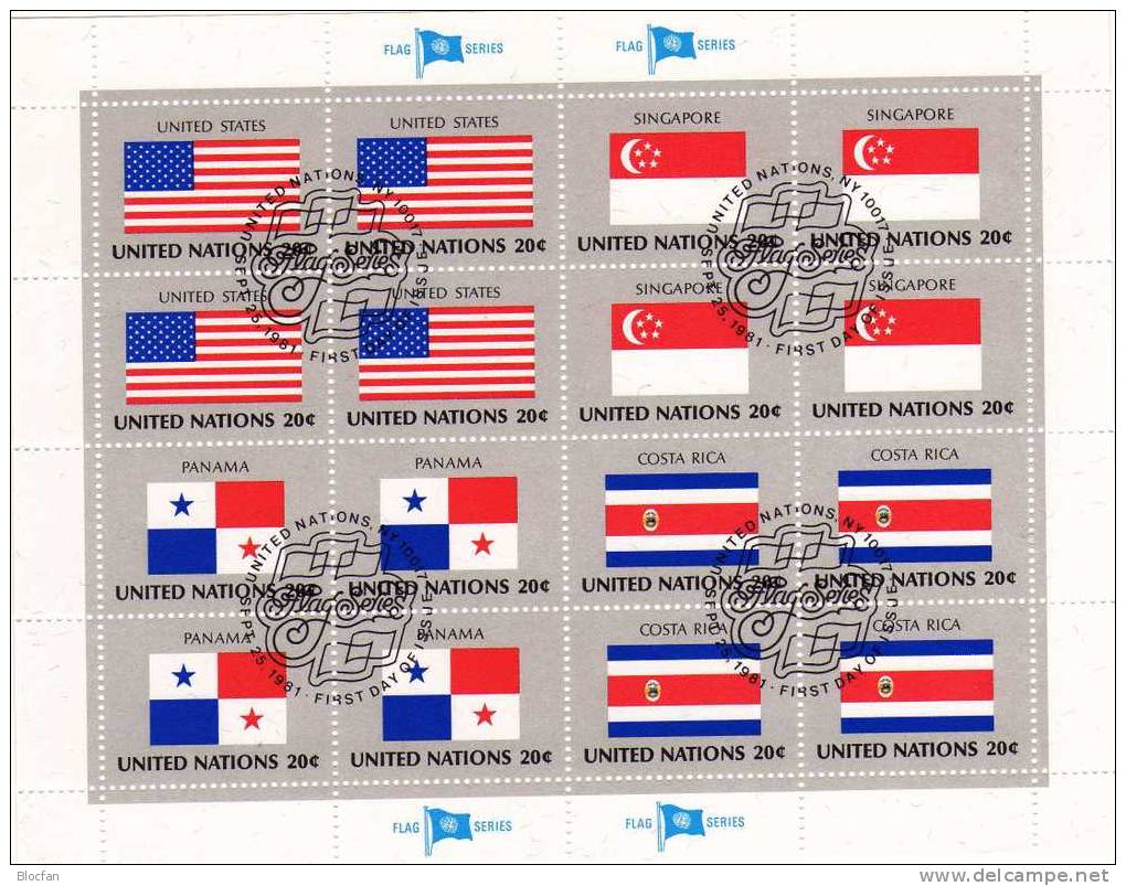 UNO 1981 Flaggen II USA New York 385,4-Block+Kleinbogen O 6€ SINGAPORE PANAMA COSTA RICA Bloc Hoja Flag Shetlet Bf UN NY - Covers & Documents