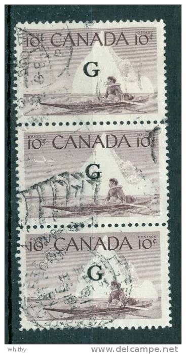 1953 10 Cent Inuk & Kayak Vertical Triple, G Overprint #O39 - Overprinted