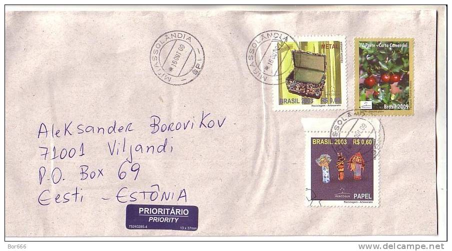 GOOD BRAZIL Postal Cover To ESTONIA 2009 - Good Stamped: Cherry; Papel; Metal - Lettres & Documents