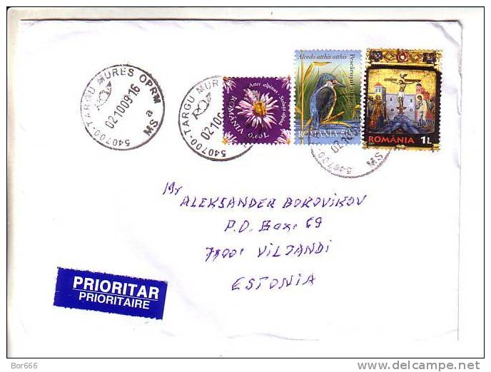GOOD ROMANIA Postal Cover To ESTONIA 2009 - Good Stamped: Flower; Jesus; Bird - Briefe U. Dokumente
