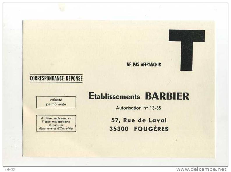 - CARTE-REPONSE DES ETABLISSEMENTS BARBIER - Cartes/Enveloppes Réponse T