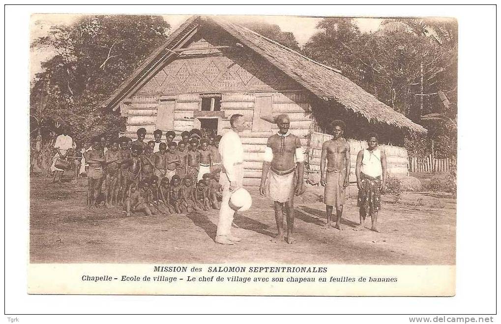 Mission Des Salomon Septentrionales La Chapelle école + Le Chef Du Village Animée - Solomon Islands