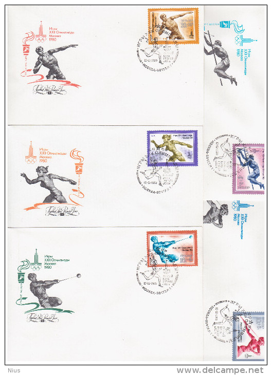 Russia USSR 1980 FDC X5 22nd Summer Olympic Games In Moscow - FDC