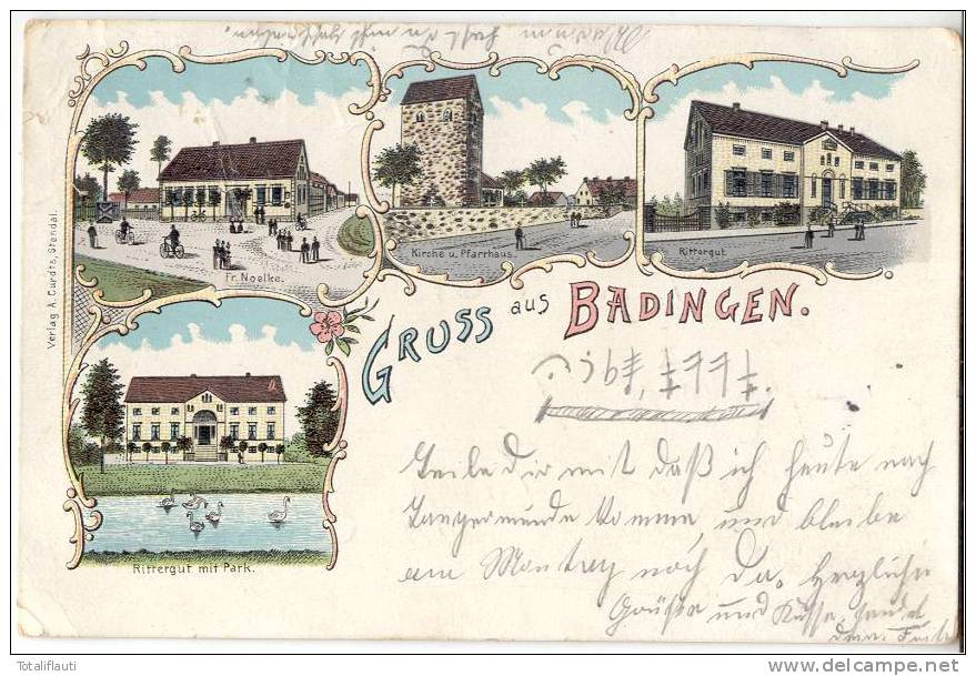 Badingen Provinz Sachsen Stendal Color Litho Rittergut Fr Noelke Kirche Und Pfarrhaus 14.7.1900 Gelaufen - Stendal