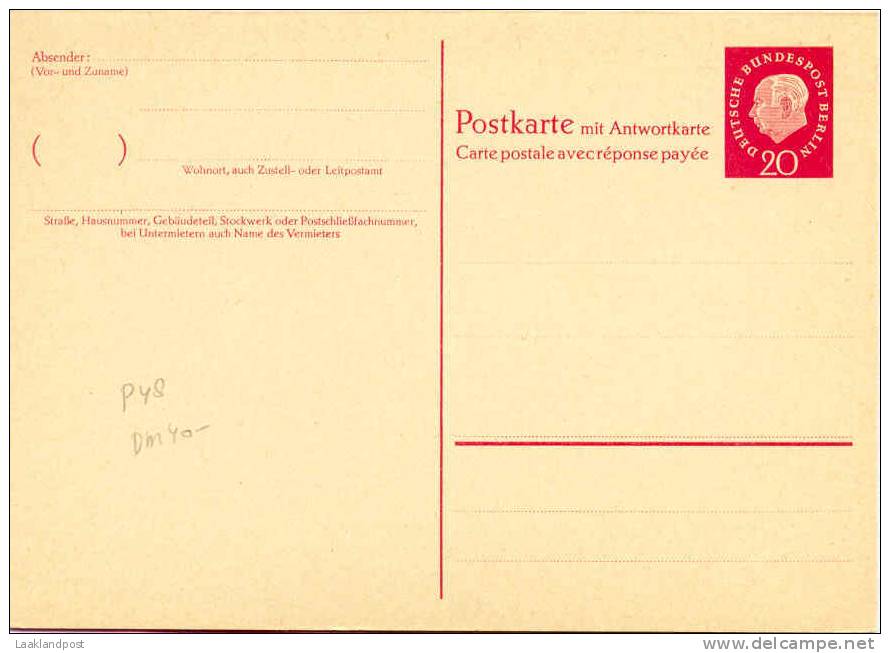 BRD Berlin Postal Stationary Card + Reply Card Michel Nr. P48 Unused - Andere & Zonder Classificatie