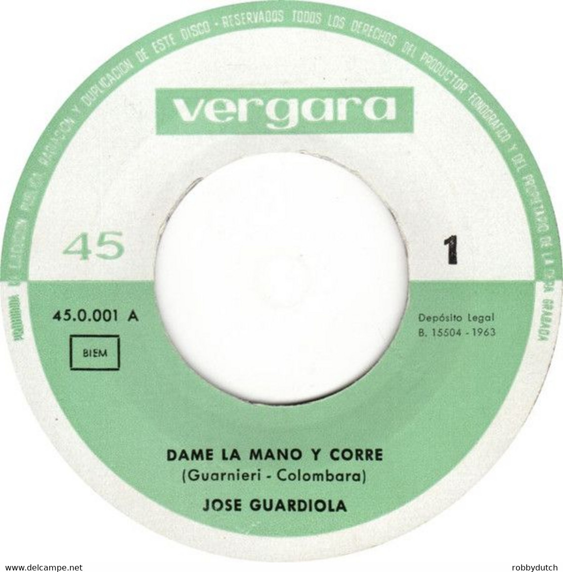 * 7" *  JOSÉ GUARDIOLA - DAME LA MANO Y CORRE (ex!!!) - Autres - Musique Espagnole