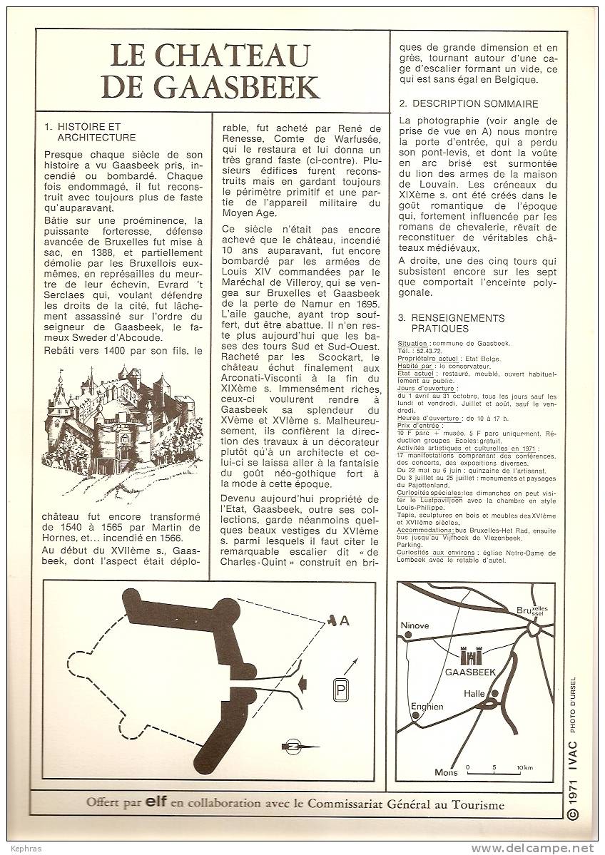 LE CHATEAU DE GAASBEEK - GAESBEEK - Superbe Document Format A4 Papier Fort - Collection ELF N° 5 - 1971 - - Lennik