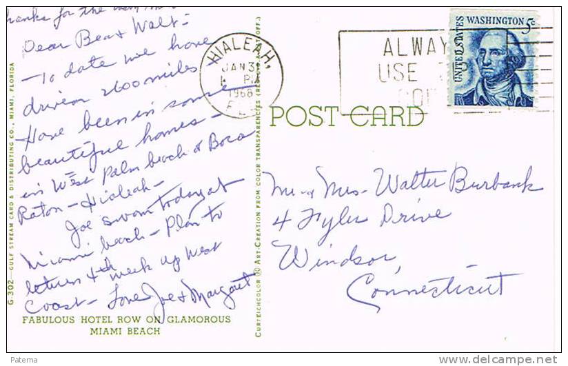 Postal,  HIALEAH 1968 (USA), Post Card, - Brieven En Documenten