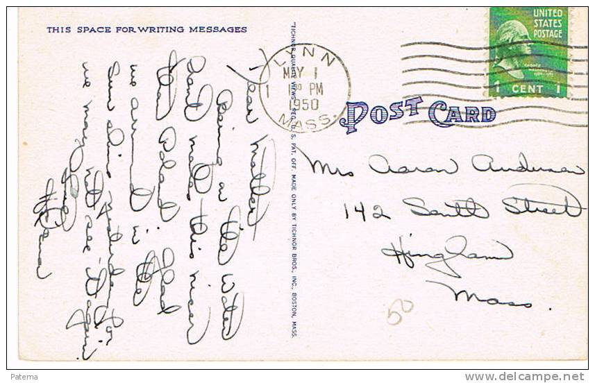 Postal LYNN-MASS 1950 ( USA) , Post Card - Briefe U. Dokumente