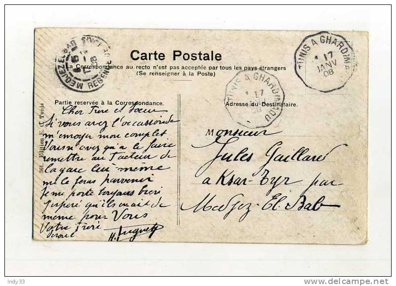 - FRANCE COLONIES . TUNISIE . AFFRANCHISSEMENT SIMPLE  SUR CP  DE 1908  . CIRCULATION INTERIEURE - Lettres & Documents