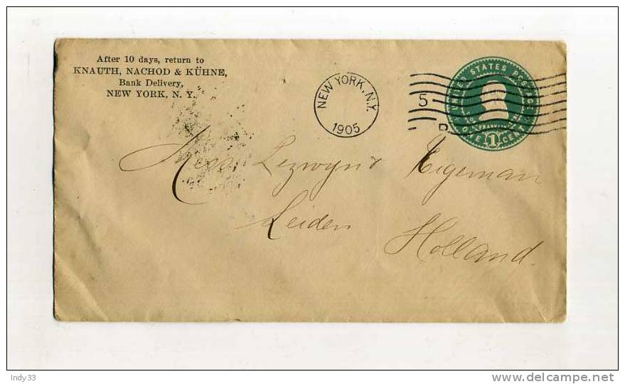 - USA ENTIER SUR LETTRE  DE 1905 POUR LES PAYS BAS . - 1901-20