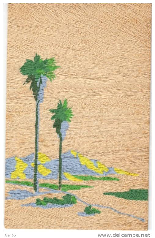 Yucca Wood Postcard, Grand Canyon Arizona Postmark Cancel, Palm Tree & Mountain Painting On 1940s Vintage Postcard - Other & Unclassified