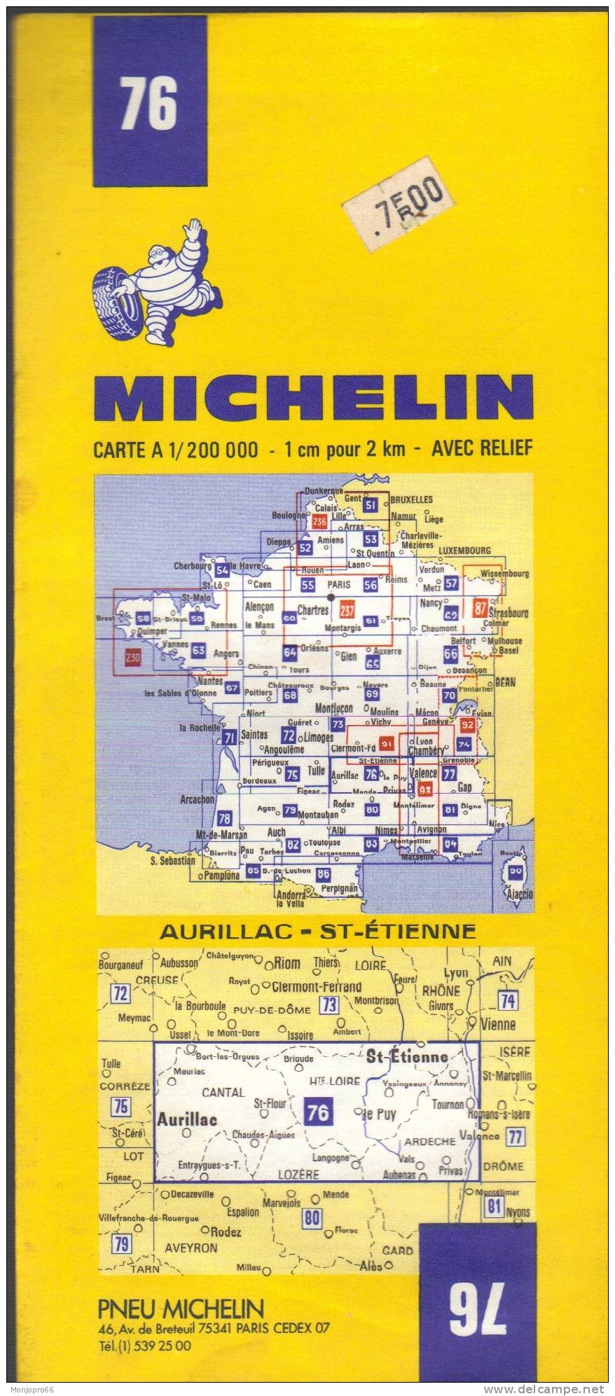 Carte Michelin N° 76 AURILLAC – SAINT-ETIENNE De 1982 - Other & Unclassified