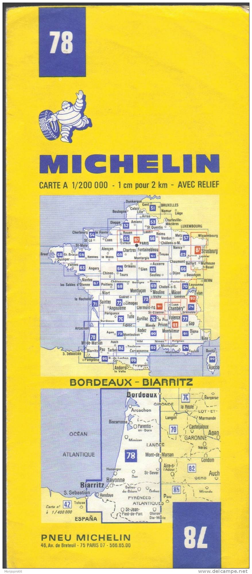 Carte Michelin N° 78 BORDEAUX - BIARRITZ De 1971 - Other & Unclassified