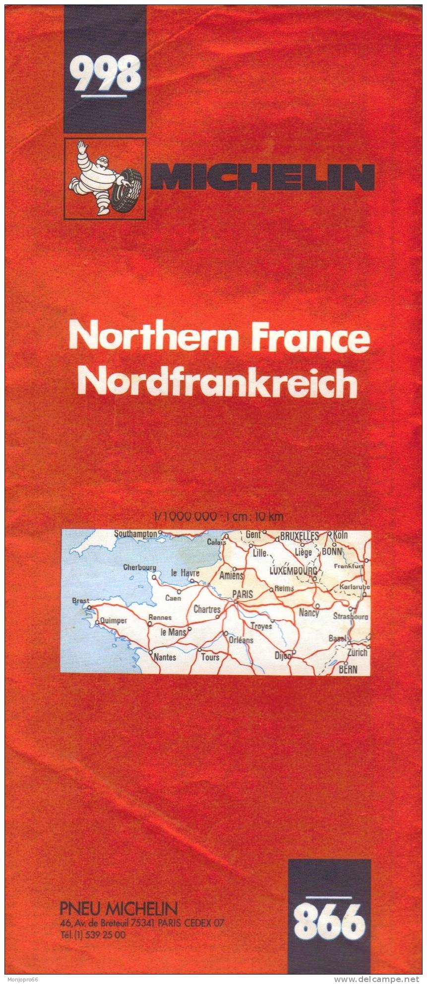 Carte Michelin N° 998 FRANCE NORD De 1984 - Other & Unclassified