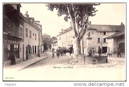 01 FERNEY La Place Belle Animation Personnages, Charrette Publicitaire Boutique Moutons... Dos Simple Avant 1904 - Ferney-Voltaire