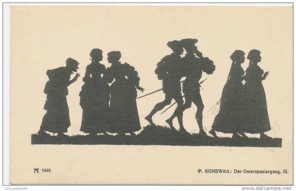 SILHOUETTE, GLAMOUR, Easter Walk, Sign. P. Konewka, NM Cond. PC Not Mailed - Silhouettes