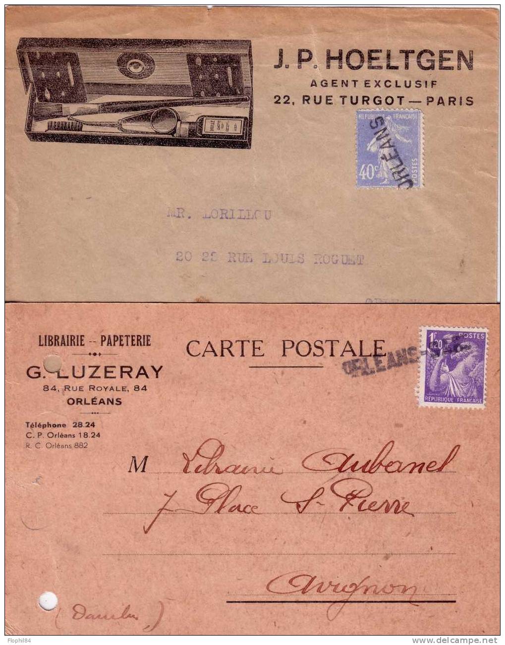 OBLITERATION LINEAIRE-ORLEANS ET ORLEANS GARE / 2 DOCUMENTS - Manual Postmarks