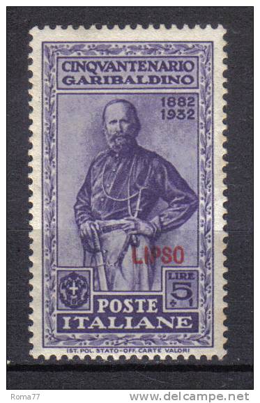 SS2027 - LIPSO , Garibaldi Il 5 Lire N. 26  * - Aegean (Lipso)